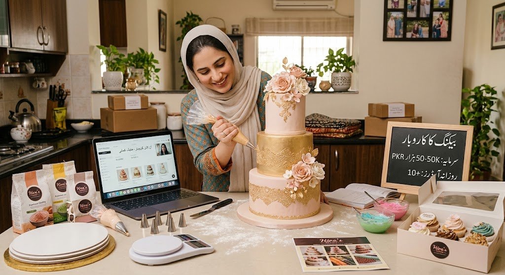 گھریلو خاتون کیک بنا کر آن لائن آرڈرز لے رہی ہے