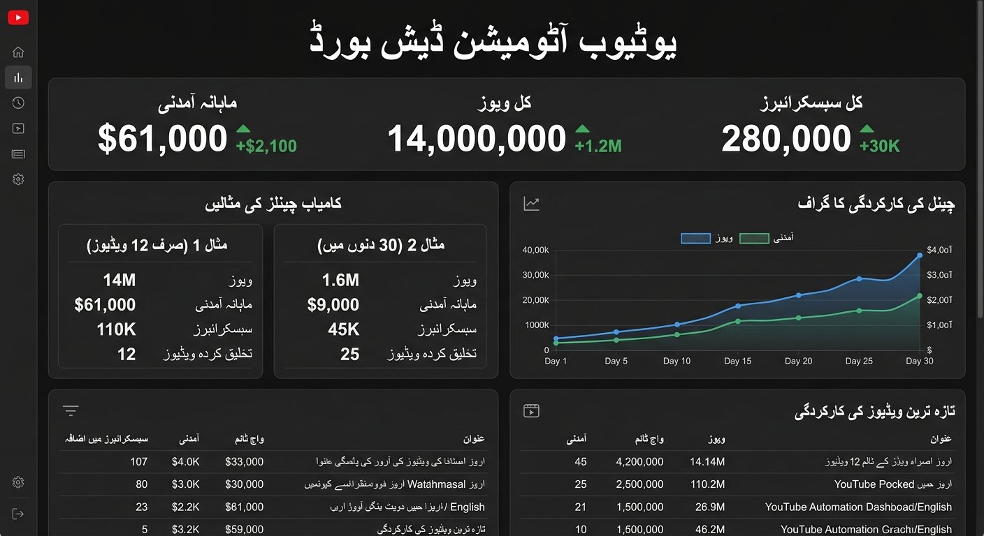 یوٹیوب آٹومیشن ڈیش بورڈ اور ماہانہ آمدنی 2026
