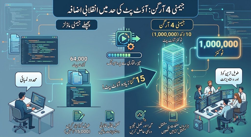 جیمنی 4 آرگن کی آؤٹ پٹ کی حد 10 لاکھ ٹوکنز