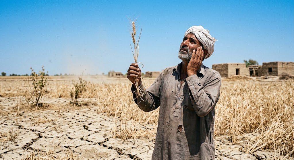 پاکستان میں خشک سالی سے متاثر کسان اپنی سوکھی فصل دیکھ رہا ہے